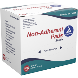 GAUZE NON-ADHERENT STERILE 3"X4" 4PLY 100CT